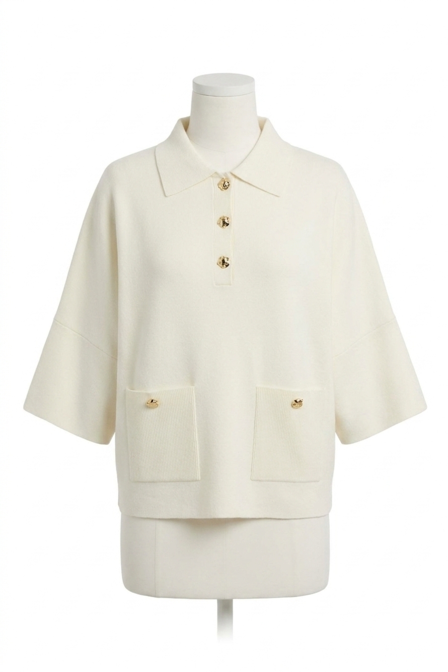 NEW JOSEPH RIBKOFF boxy pullover with collar in winter white